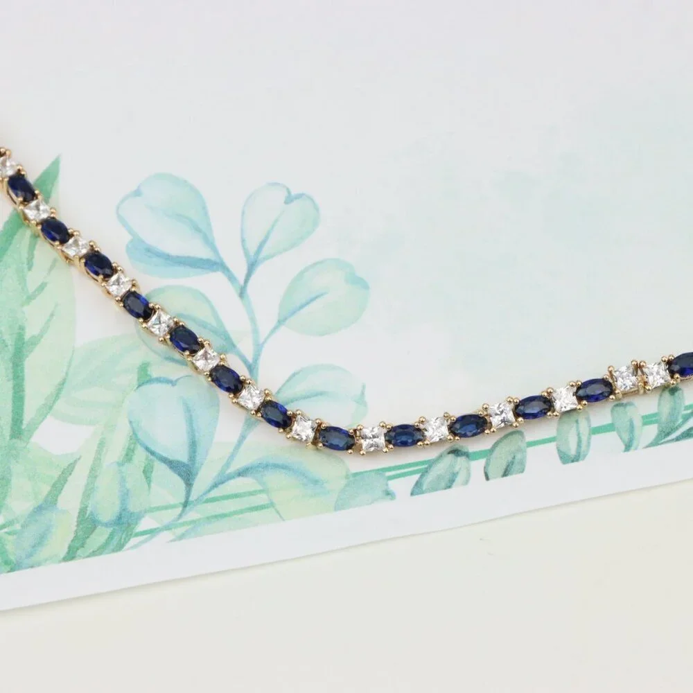 Rose Gold Bracelet with Blue & White Stones in Elegant Setting, XPBL0730